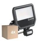 Flerpack 4x Ledvance LED Strålkastare Aluminium Svart 41W 5500lm 100D - 830 Varm Vit | IP65 - Rörelse- Och Ljussensor - Symmetrisk