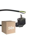 Flerpack 50x Noxion Power Strömkabel Svart - Schuko Europlug + Öppna ändar - 2m - 3 pole 0,75mm2