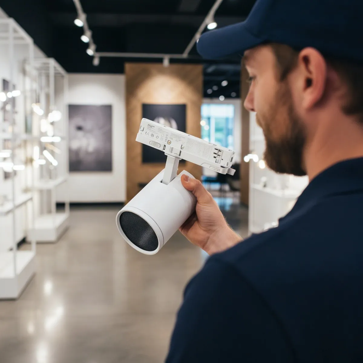 Noxion sp&aring;rbelysning Delta Pro med honeycomb i en galleri-milj&ouml;